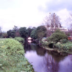 River Wandle above Liberty's, Merton, London SW 19. From Windsor Avenue.