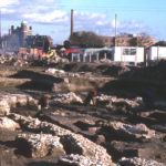 Excavation of the Chapter House of Merton Priory, Merton, London SW 19. Looking east.