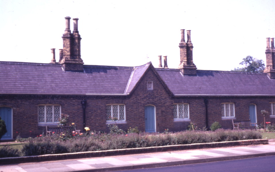 Tate Almshouses, 16-30 Cricket Green, Mitcham, Surrey CR4. Built 1829. founded by Miss Mary Tate. who donated the land. 