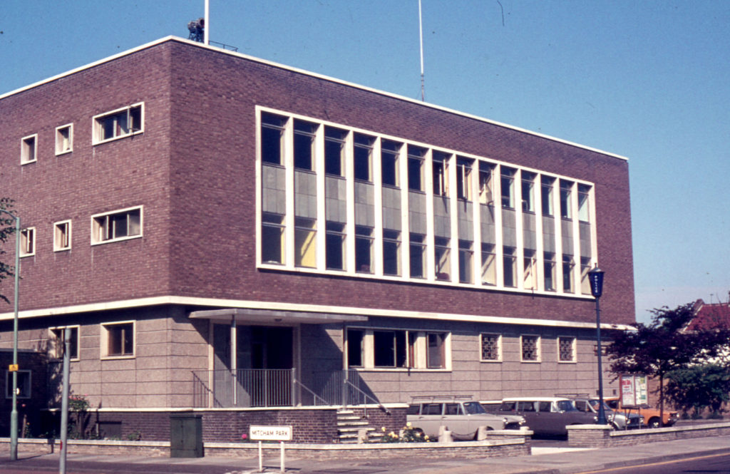 Mitcham Police Station, Cricket Green, Mitcham, Surrey CR4. Built 1965.