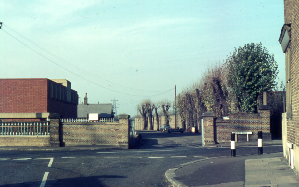 Byegrove Road, Colliers Wood, London SW19. Entrance to Wandle Valley Sewage Works. 