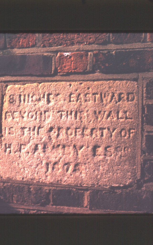 Boundary tablet on wall of Wandle Park, Colliers Wood, London SW19. Byegrove Road. rear of Newborough Court.