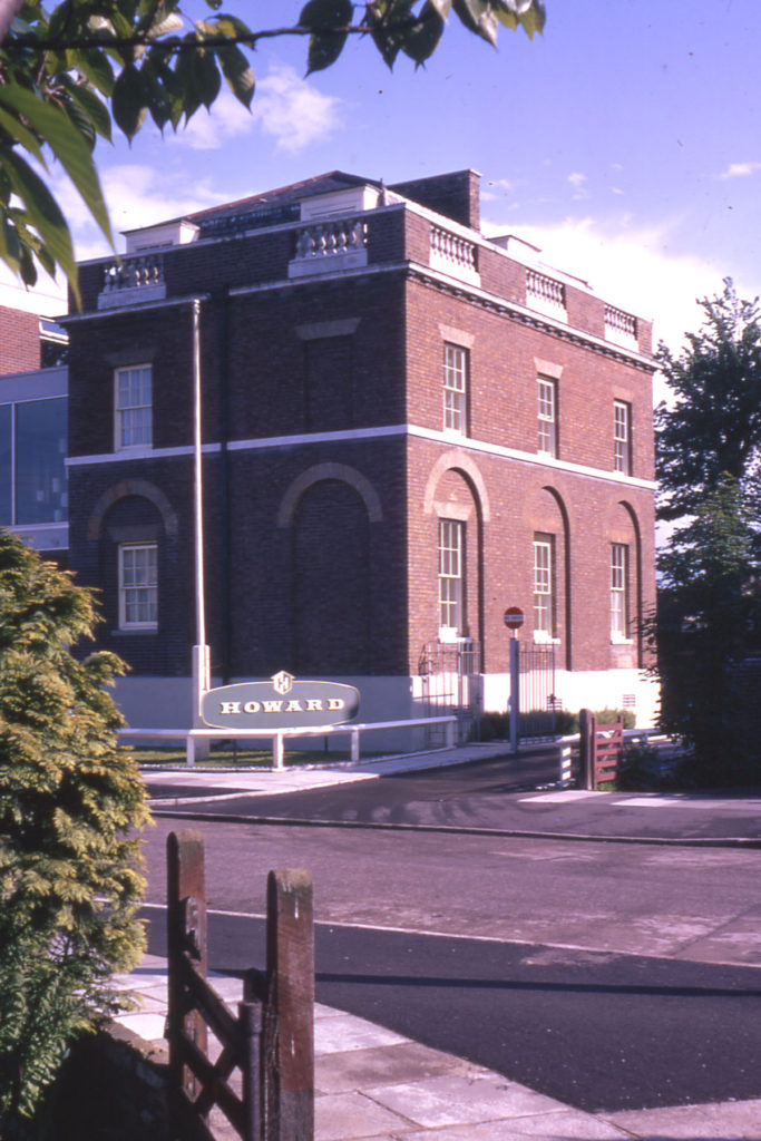 Wandle House from the N. W., 10 Riverside Drive, Mitcham, Surrey CR4. The modern extension (left) to the 18th century building was built by the owners Howard Ltd. owners since 1937. They ceased trading in 1969.