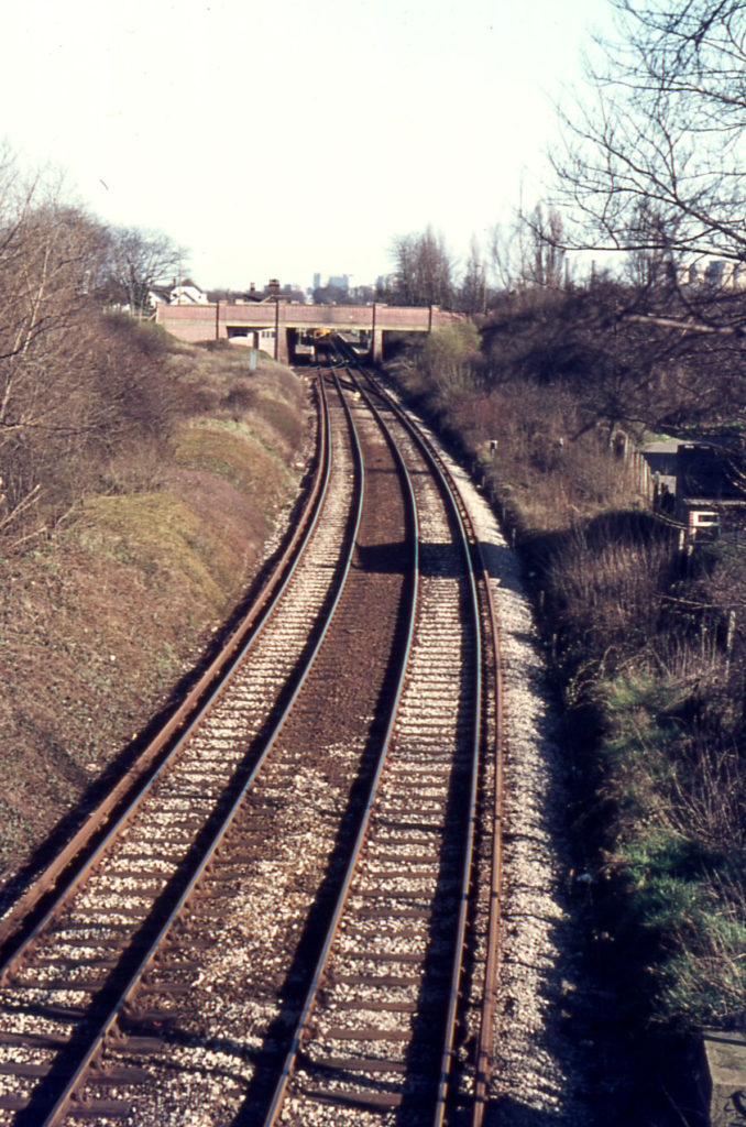 Wimbledon-Croydon Railway, Mitcham Common, Mitcham, Surrey CR4. From Willow Lane bridge.