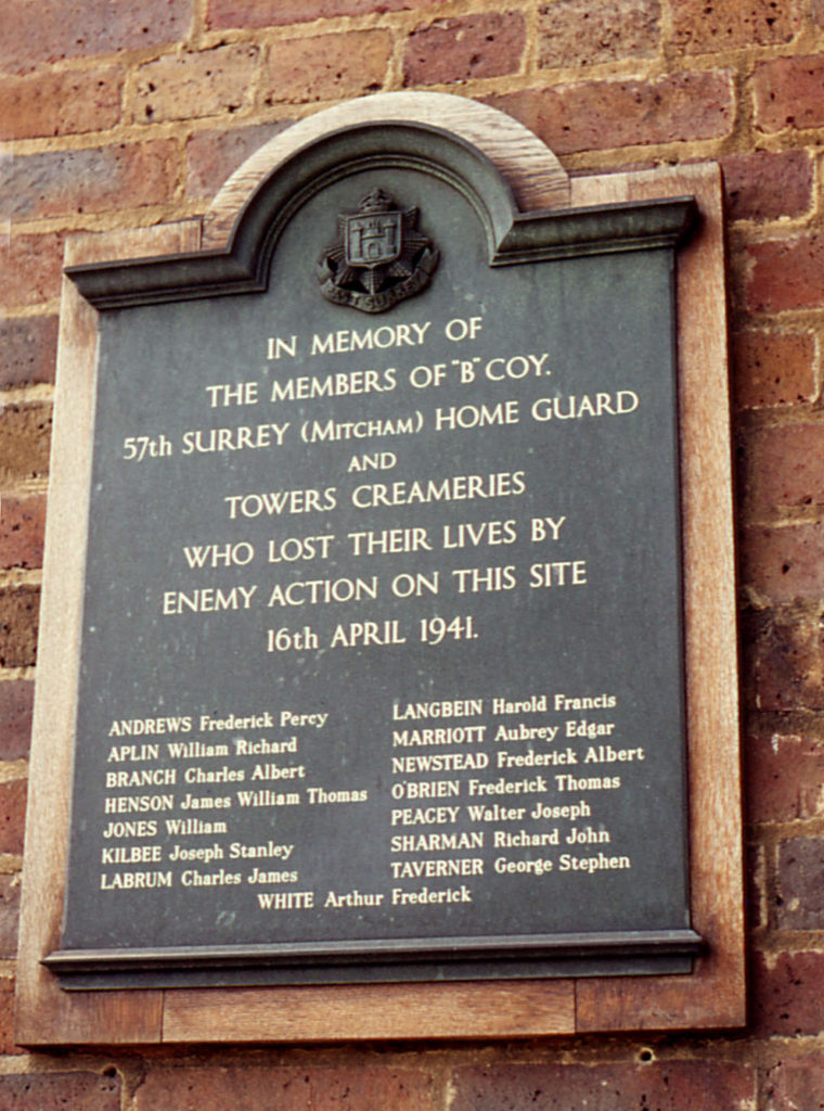Home Guard Memorial Tablet at Tower Creameries, Commonside East, Mitcham Common, Mitcham, Surrey CR4.