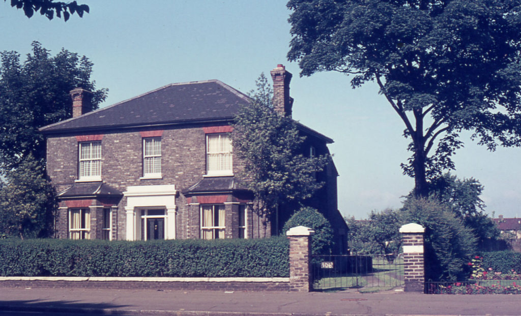 Tamworth Farm House, London Road, Mitcham, Surrey CR4. Victorian villa. c. 1870. built on enclosed land. straddling entrance to old farmstead. Residence of Chuter Ede (Home Sec. 1945-1951). Demolished c. 1977. Site now Dennis Reeve Close.