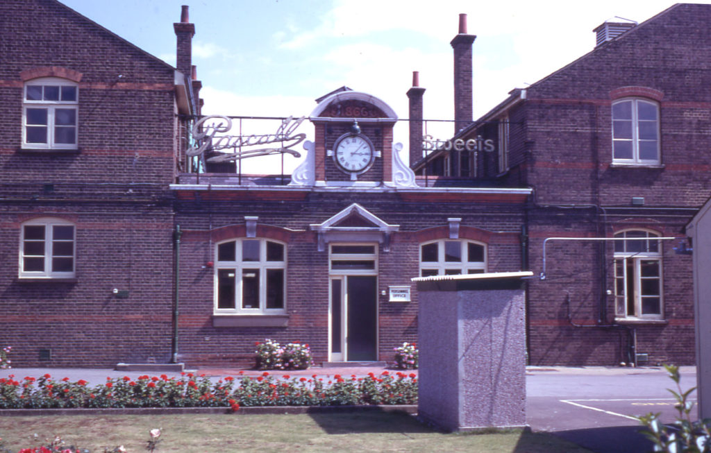 James Pascall's Factory, London Road, Mitcham, Surrey CR4. Clock and front door.