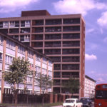 Phipps Bridge Estate of 1960s, Mitcham, Surrey CR4. Completed c. 1968. 4 of the 5 tower blocks were demolished in the 1990s/early 2000s.