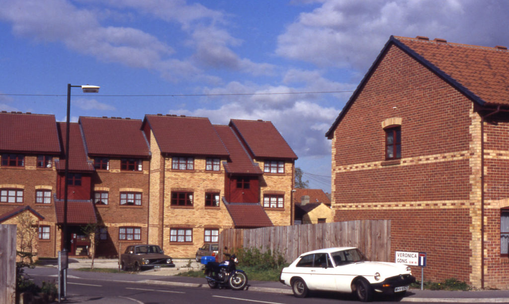 Housing off Meopham Road, Mitcham, Surrey CR4. On the site of Beck Meters (1936-1987).