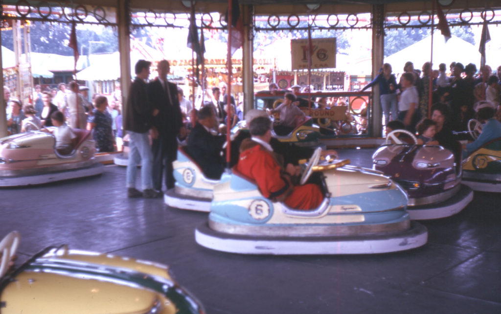 Mitcham Fair, Three Kings Piece, Mitcham, Surrey CR4. The Dodgems during the opening of the Fair.