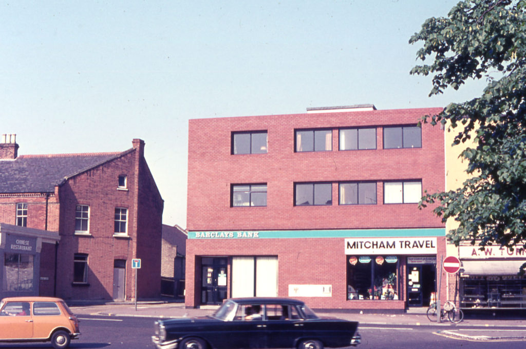 Barclays Bank, 29 Upper Green east, Mitcham, Surrey CR4. Built c. 1970.