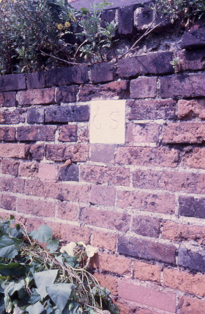Durham House - wall, Fair Green, Mitcham, Surrey CR4. Stone with initials GS (George Stainforth – c. 1769).