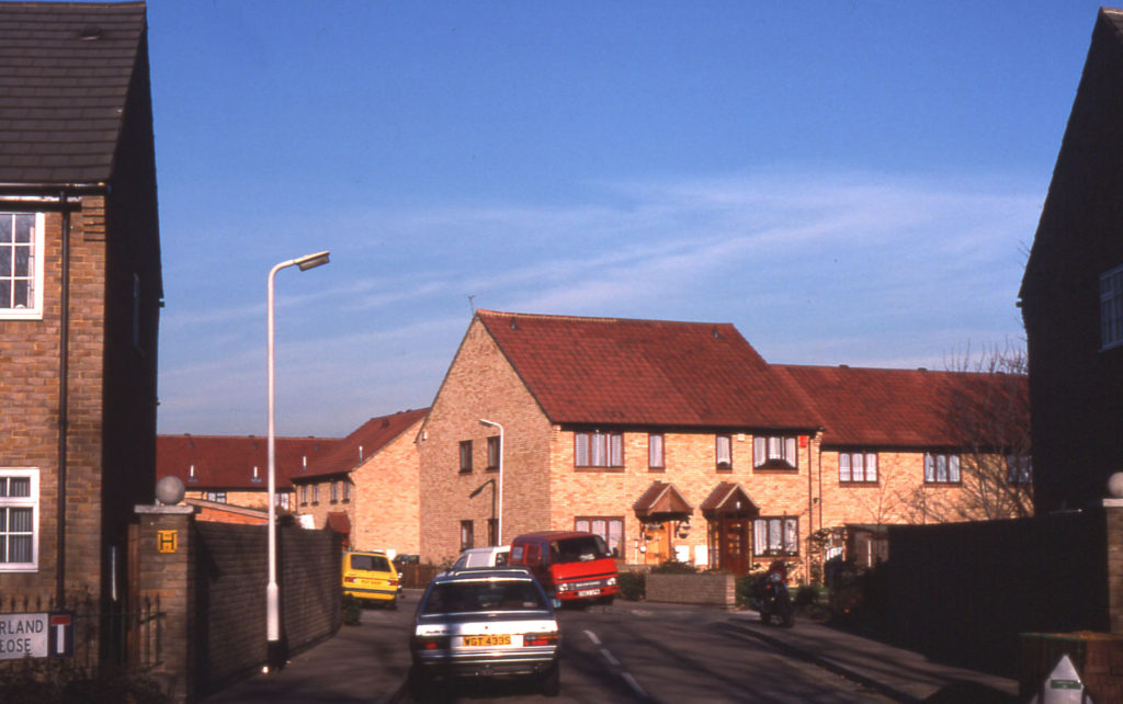 Morland Close, Mitcham, Surrey CR4. 1980s housing. Site of Highways depot.