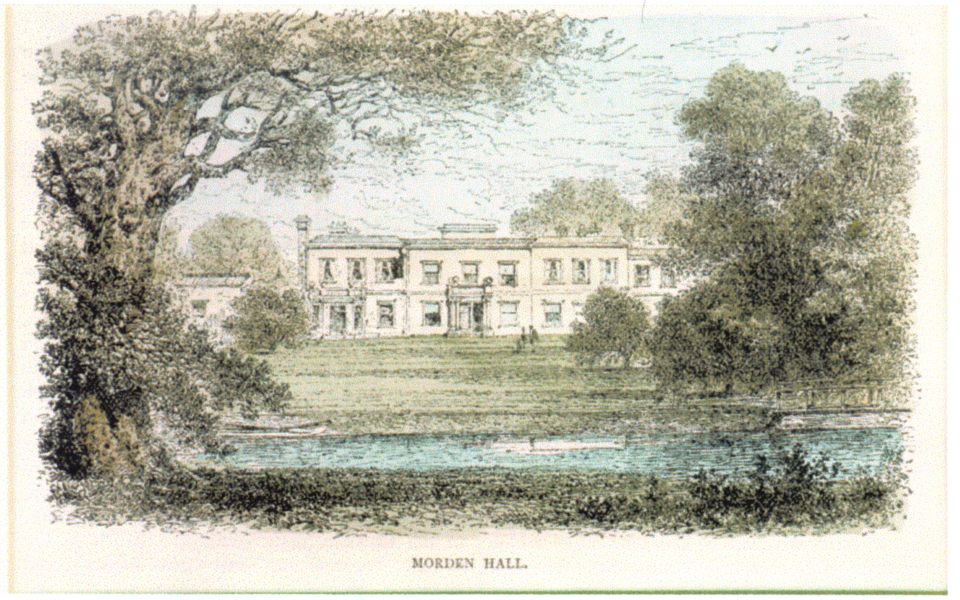 Morden Hall: Hand-tinted engraving published in Edward Walford's Greater London (1883).