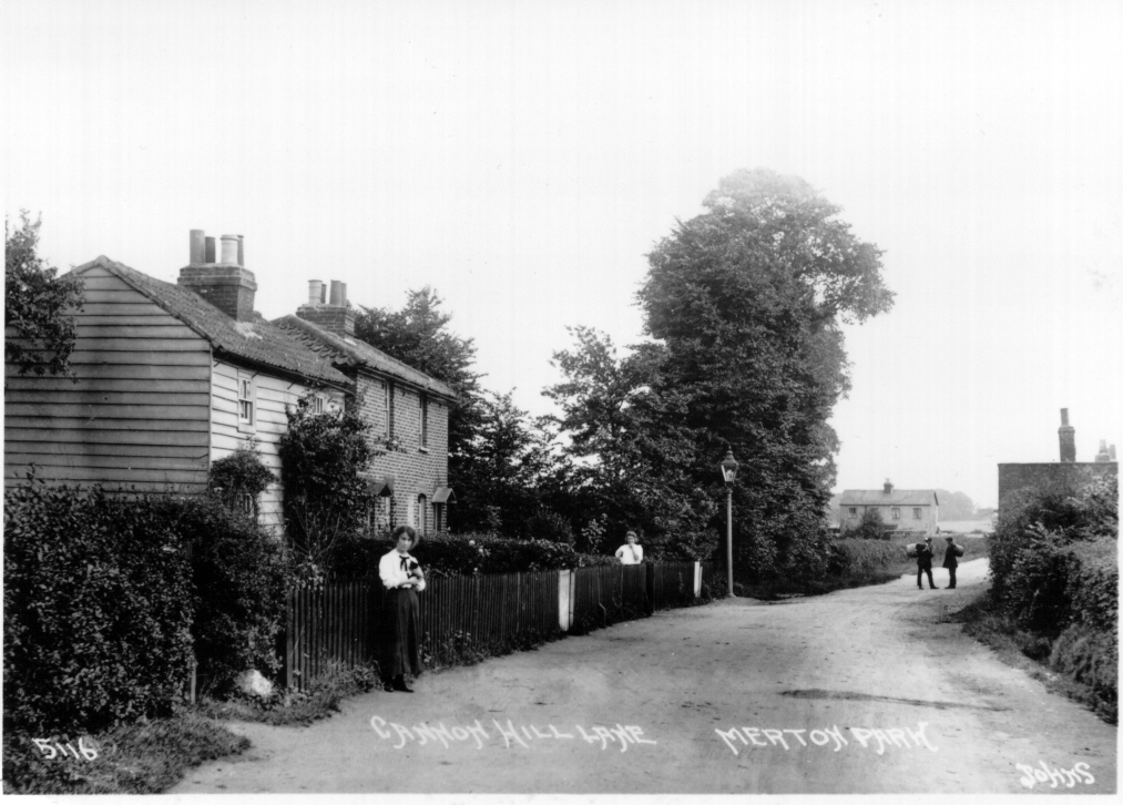 A Johns postcard of c.1920, looking south in Cannon Hill Lane. Mud Cottage is on the right.