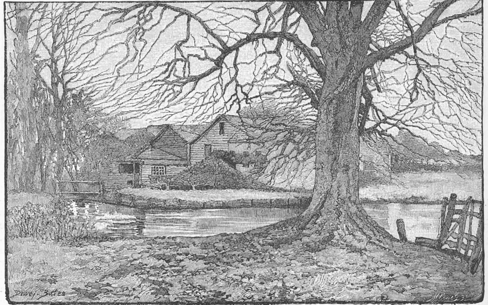 'Old Snuff Mill, Mitcham' from a drawing by Dewey-Bates, published May 1889, in The English Illustrated Magazine