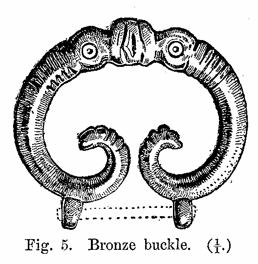 Anglo-Saxon Cemetery, Mitcham: bronze buckle (from H F Bidder Surrey Archaeological Collections 21 (1908) p.7