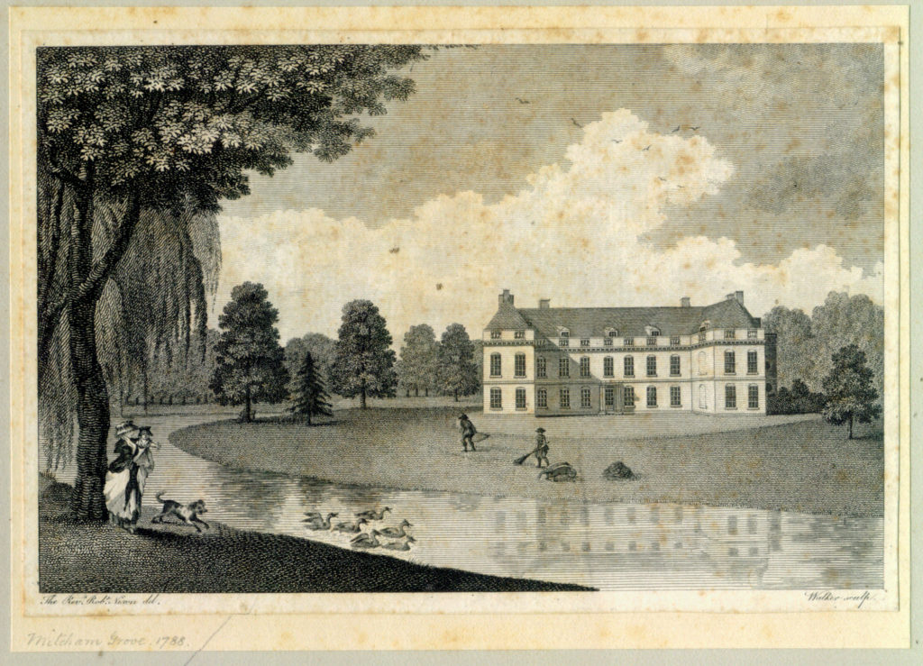 Engraving of Mitcham Grove. In pencil 'Mitcham Grove 1788'